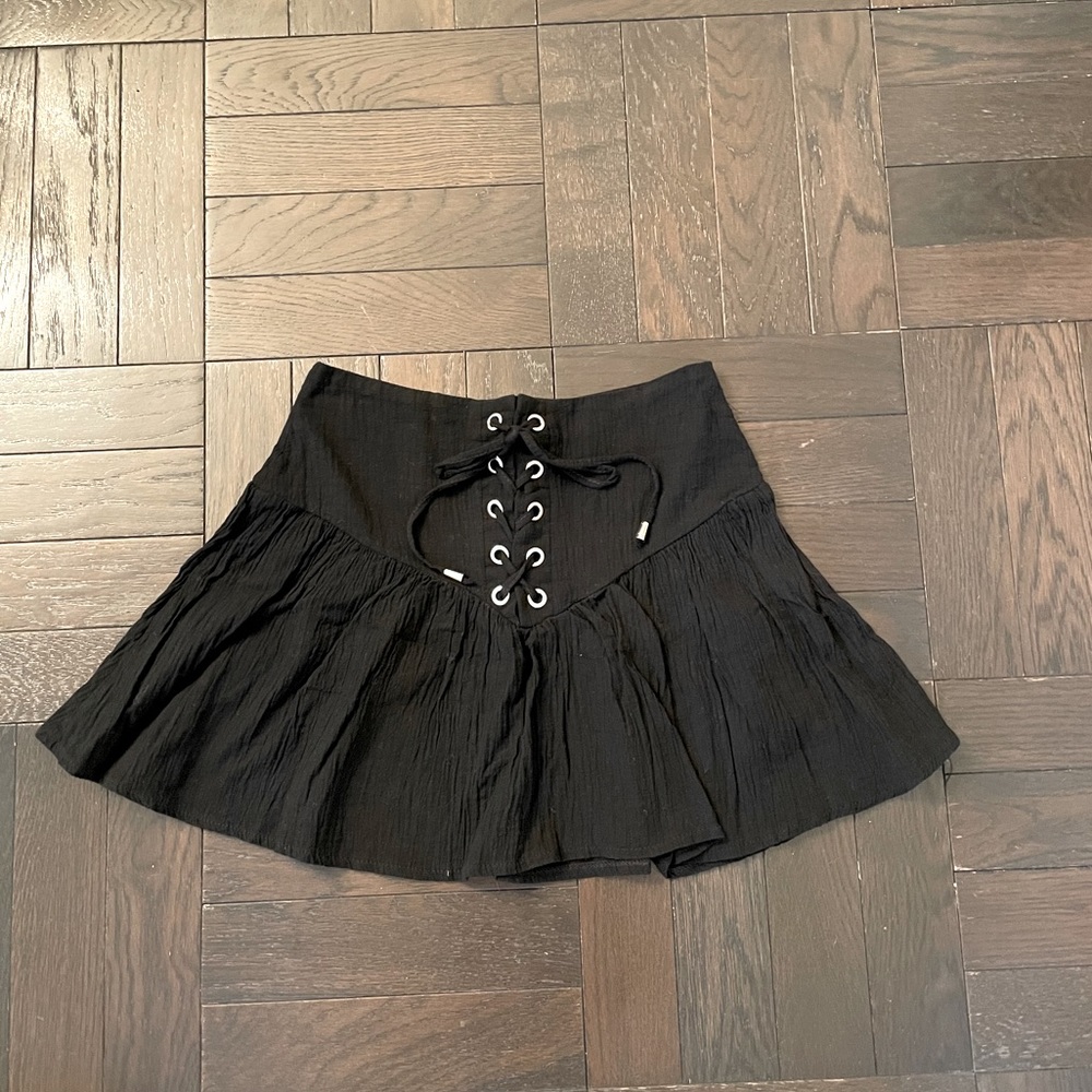 3/$30 Galita Black Linen Summer Skirt with faux lace up
